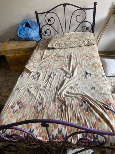 2 pcs single bed set purple colour iron beds
