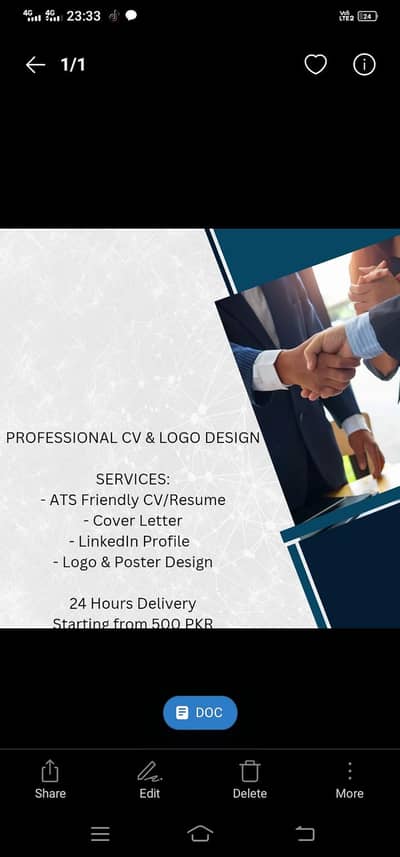 ATS CV, cover letter, linked 24 hours delivery,500 PKR