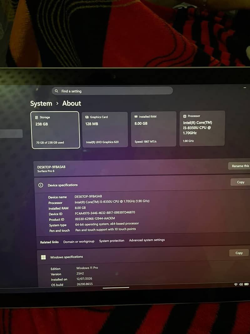 Microsoft surface pro 6 5