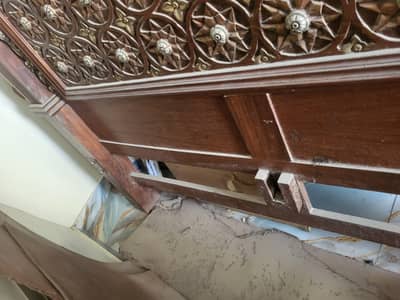 solid bed and one side table  no mattress