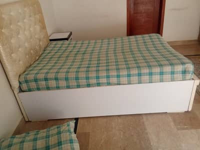 single bed with side table, seethi and spring mattress
