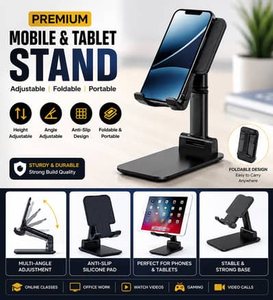 Premium Adjustable Foldable Mobile & Tablet Desk Stand Holder