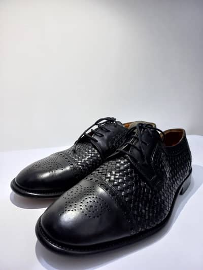 Mezlan Salinas Men black Leather Woven Crocodile Cap Toe Oxford Dress