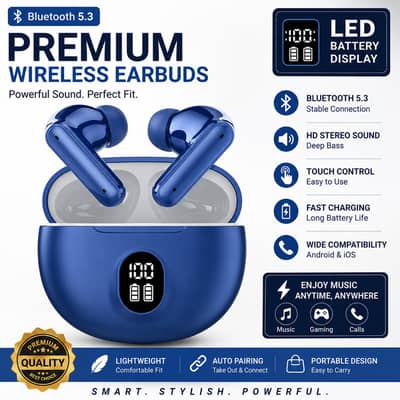 Premium Wireless Bluetooth Earbuds | LED Display | Deep Bass | New