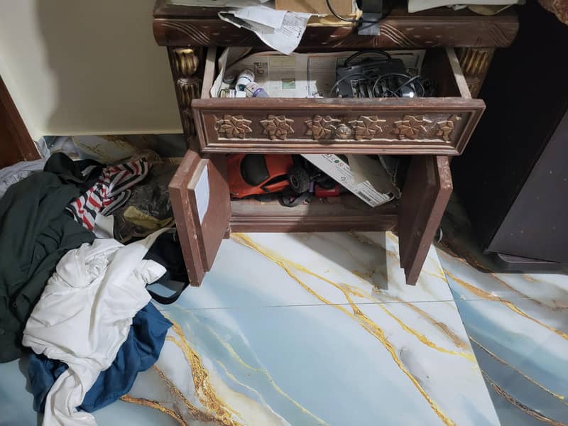 solid bed and one side table  no mattress 11