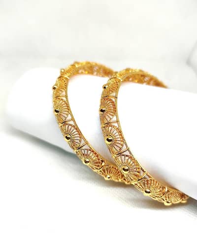 Golden Kara Bangle Set 2Pcs Wedding Party Wear
