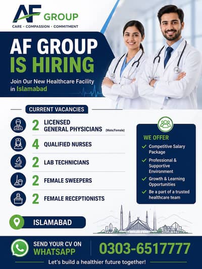 We are hiring Doctors, Nurses and Lab Technicians