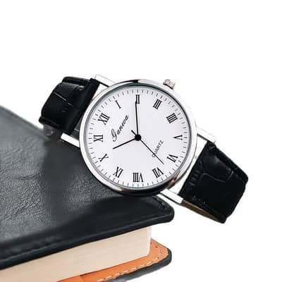 Men's Quartz Roman Numeral Watch with black Leather band