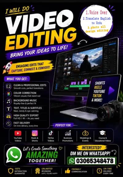 voice over  Video editing  Photo editing- Translate 