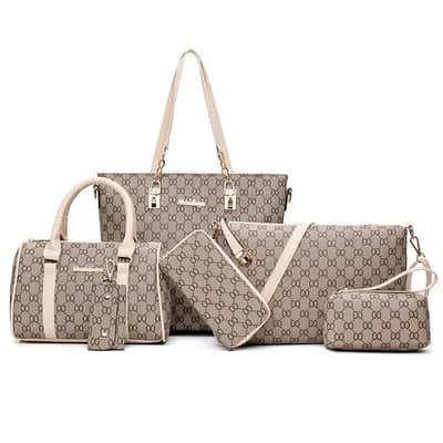 PU6_ piece women's high end bag set blue grey
