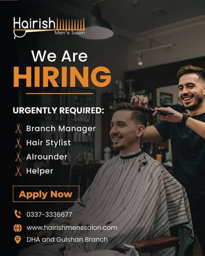Professional Hair Stylist aur Helper staff ki need hai