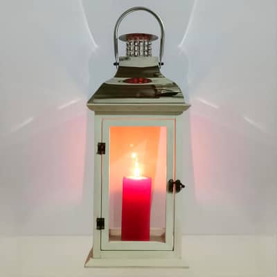 Vintage Large Wooden Flameless Candle Lamp with a Stainless Steel Top