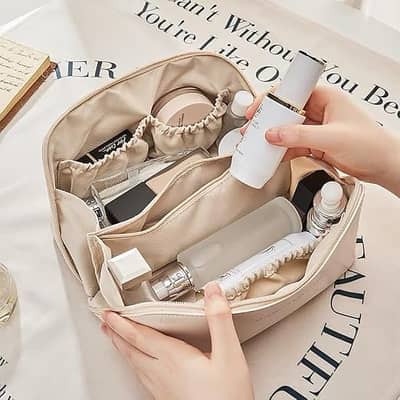 Leather Makeup Organizer Bag | Large Capacity & Waterproof