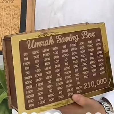 Ba-Barkat Umrah Saving Box | 2.1 Lakh Target Wooden Money Box
