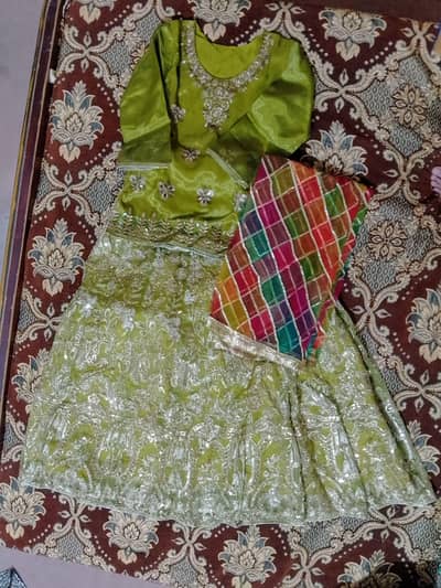 Mehndi Green Lehenga Choli – 3 Piece (Multicolor Dupatta)