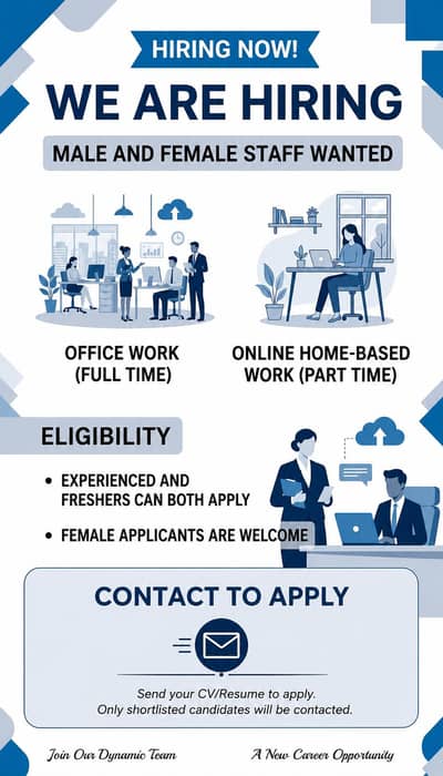Hiring Male and Female for online and office