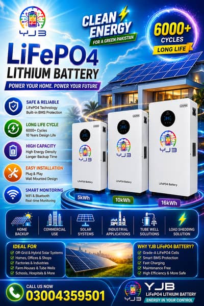 YJB lithium battery/hyner /absen/goodwe/soluna/6000cycle/5kw/10kw/16k