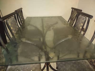 Glass Top Dining Table with 6 iron Chairs