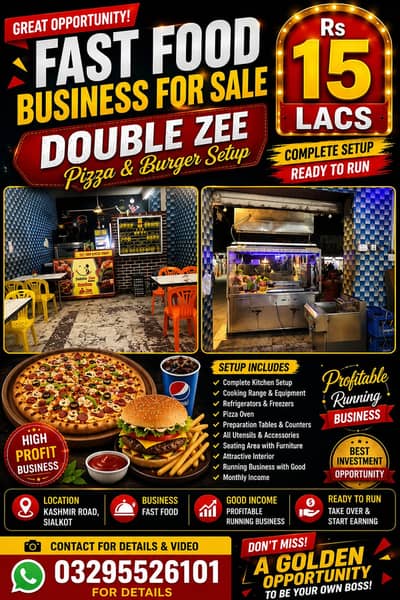 Running Fast Food Setup for Sale | Fully Equipped | Prime Location
