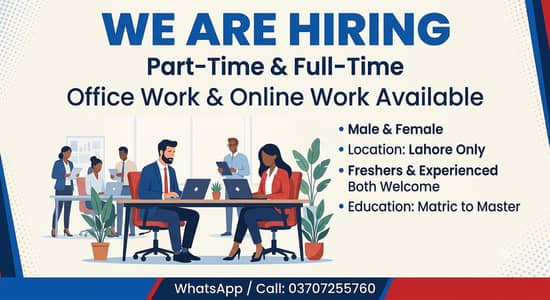 OFFICE WORK AND ONLINE WORK AVAILABLE FOR MALE AND FEMALE
