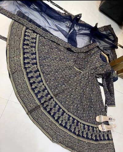 Navy Blue Katan Silk 3 Piece Suit For Women Medium