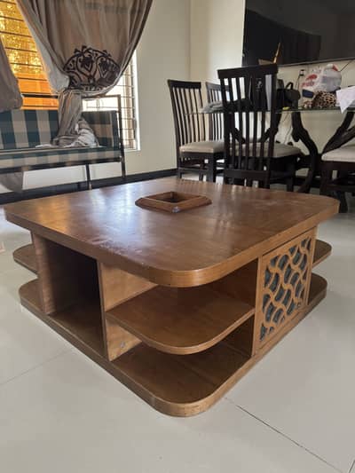 Modern Wooden Coffee Table with Storage Shelves and Hidden Storage