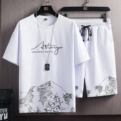 Men's Premium Black Mountain Graphic T-Shirt with Shorts