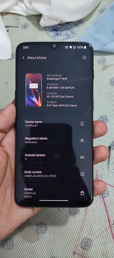 One Plus 6T 8/128 GB Pta approved