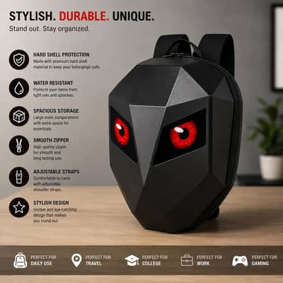 LED Owl Eyes Hard Shell Waterproof Gaming Backpack ( Brand New )