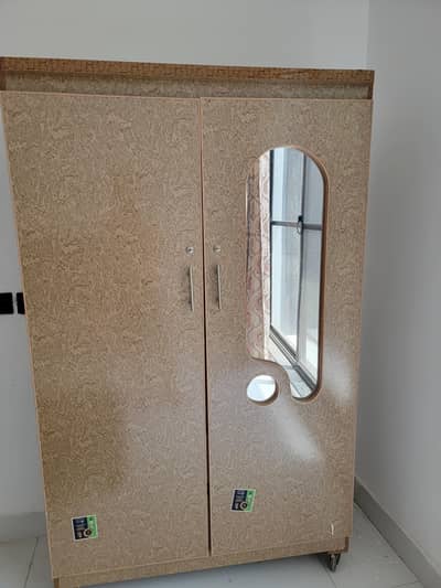2 Door Wooden Wardrobe with Mirror & Lockable Drawer
