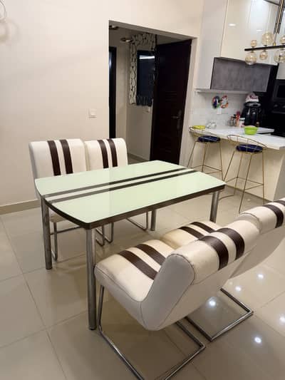 Interwood 4 Seater Glass Top Dining Table Set with Chairs