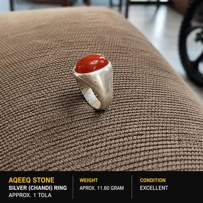 Precious aqeeq stone silver ring, heavy structure, masculine built
