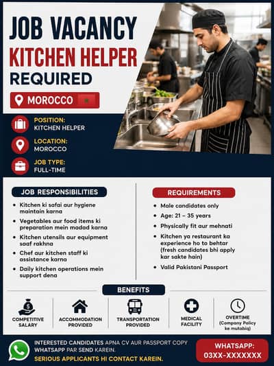 Kitchen Helper Required – Morocco 