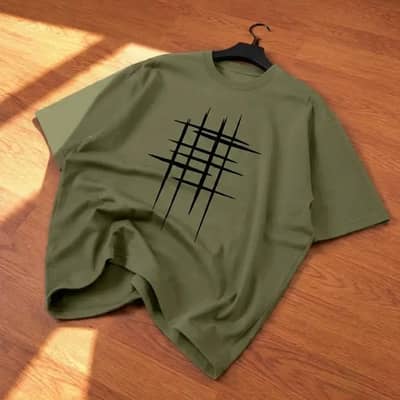 Stylish Olive Green Abstract Print Drop Shoulder T-Shirt