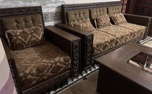 7 seater heavy wood sofa set for sale with table double molty foam