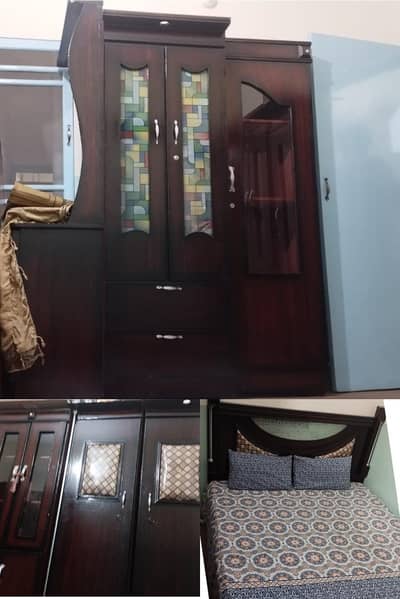 Wooden bed, divider, 2 door alamri