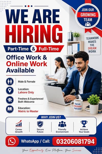 OFFICE WORK OR PART TIME WORK ARE AVAILABLE FOR MENS OR WOMEN'S