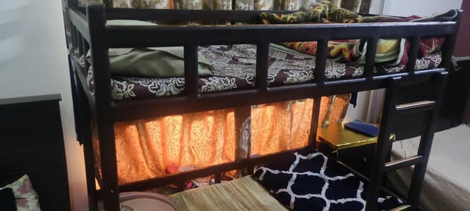 Solid Wood Bunk Bed with Ladder – Excellent Condition (Urgent Sale)