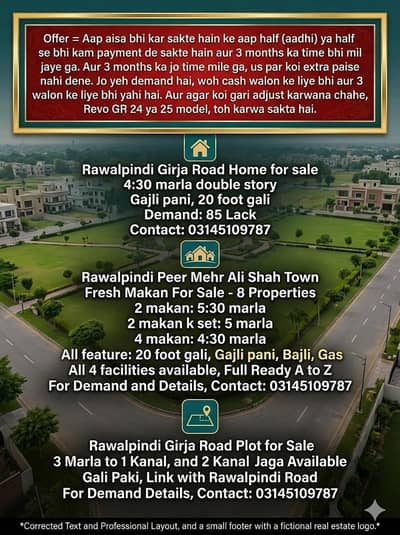 Rawalpindi houses for sale and plot for sale number 03145109787