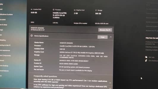 HP EliteDesk 800 G1 Complete PC Setup with LCD & GT 730 GPU