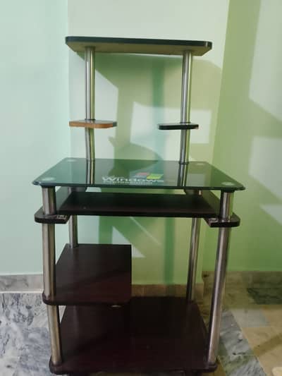 *Used Computer Table Glass Top with Shelves*