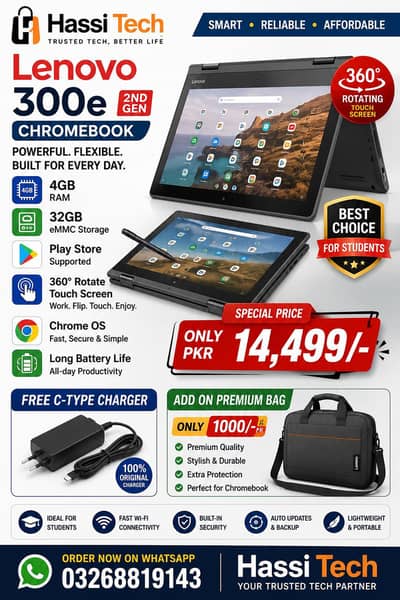 Lenovo Chromebook 4gb 32gb touch 360 with Charger