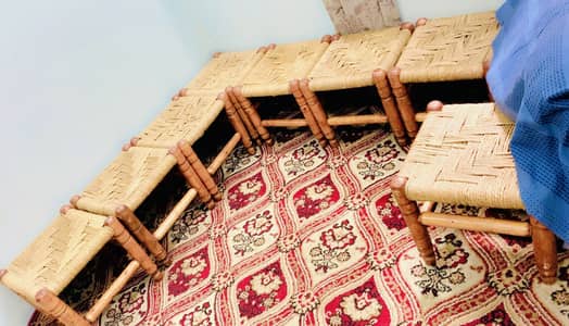 Antique Sindhi Style Wooden Stool 8 piece