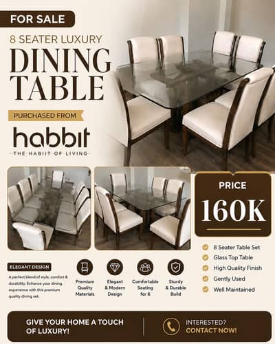8 Seater Luxury Dining Table | Original Habitt Brand | Premium Dining