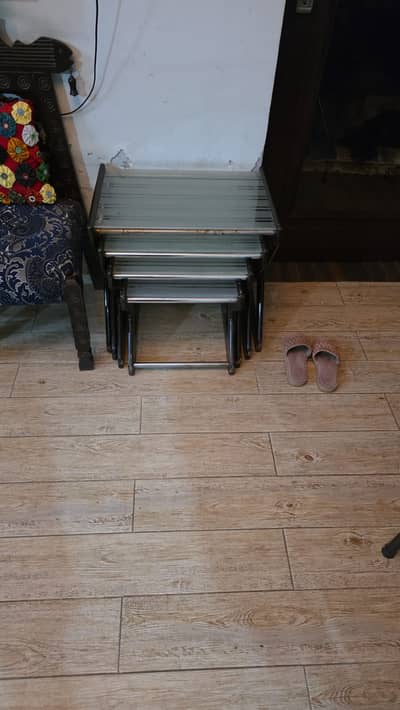 Set of 4 Nesting Side Tables with Glass Tops (Space-Saving)