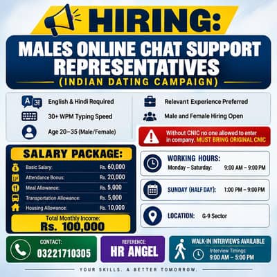 Hiring NOW chat support agent required / CSR required  / male jobs