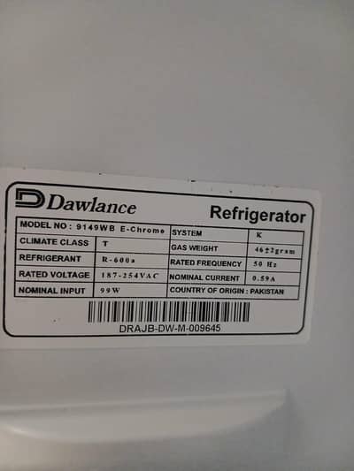 Dawlance 9149WB E-Chrome Refrigerator – 10/10 Condition