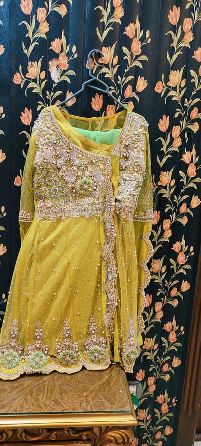 yellow Embroidered Party Wear Dress With Dupatta -Used Once