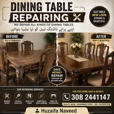 Dining Table Repair | Polish, Marble Top & Chair Repair Services
