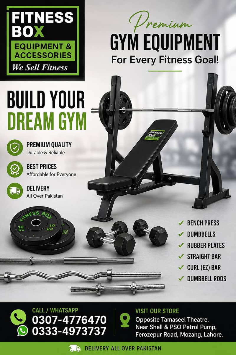 Exercise Bench Press|Dumbbells| Plates | Rods | Multi Bench 0
